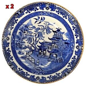 2 Burleigh Ware Blue Willow Rice Oatmeal Bowl Dinnerware Tableware UK 6"